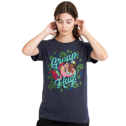 Deep Navy - Lifestyle - Disney Princess Womens-Ladies Ariel Mulan Tiana Group Hug T-Shirt