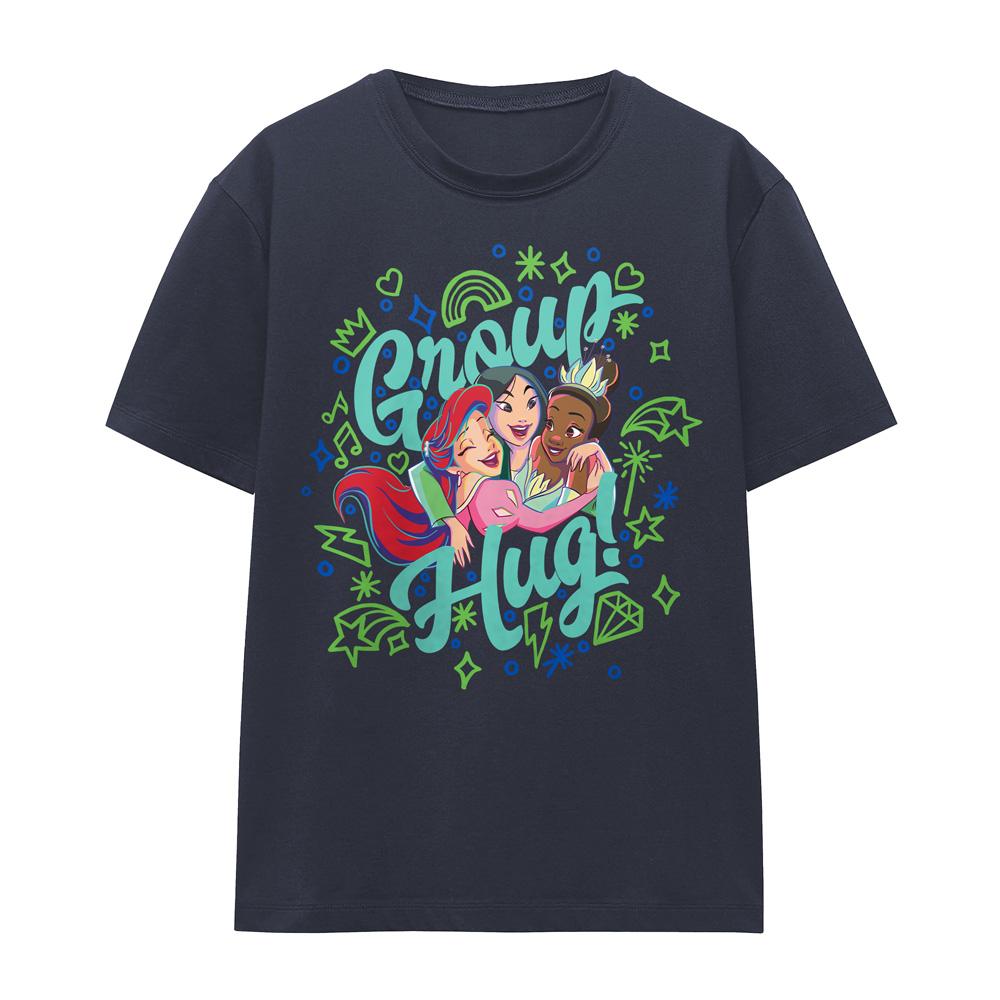 Deep Navy - Front - Disney Princess Womens-Ladies Ariel Mulan Tiana Group Hug T-Shirt