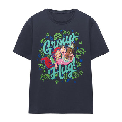 Deep Navy - Front - Disney Princess Womens-Ladies Ariel Mulan Tiana Group Hug T-Shirt