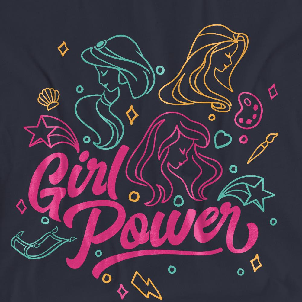 Deep Navy - Side - Disney Princess Womens-Ladies Jasmine Rapunzel Ariel Line Art T-Shirt