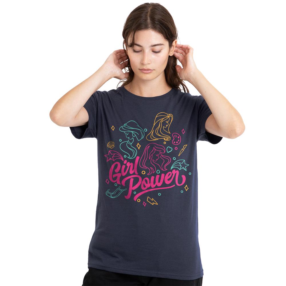 Deep Navy - Lifestyle - Disney Princess Womens-Ladies Jasmine Rapunzel Ariel Line Art T-Shirt