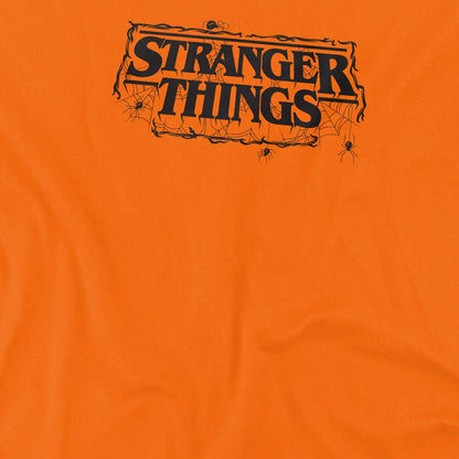 Orange - Side - Stranger Things Childrens-Kids Spider Web Logo T-Shirt