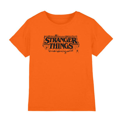 Orange - Front - Stranger Things Childrens-Kids Spider Web Logo T-Shirt