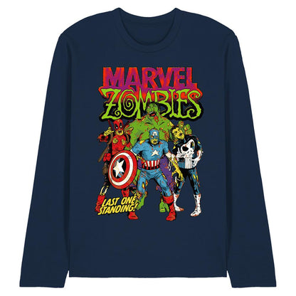 Navy - Front - Marvel Zombies Unisex Adult Last One Standing Long-Sleeved T-Shirt