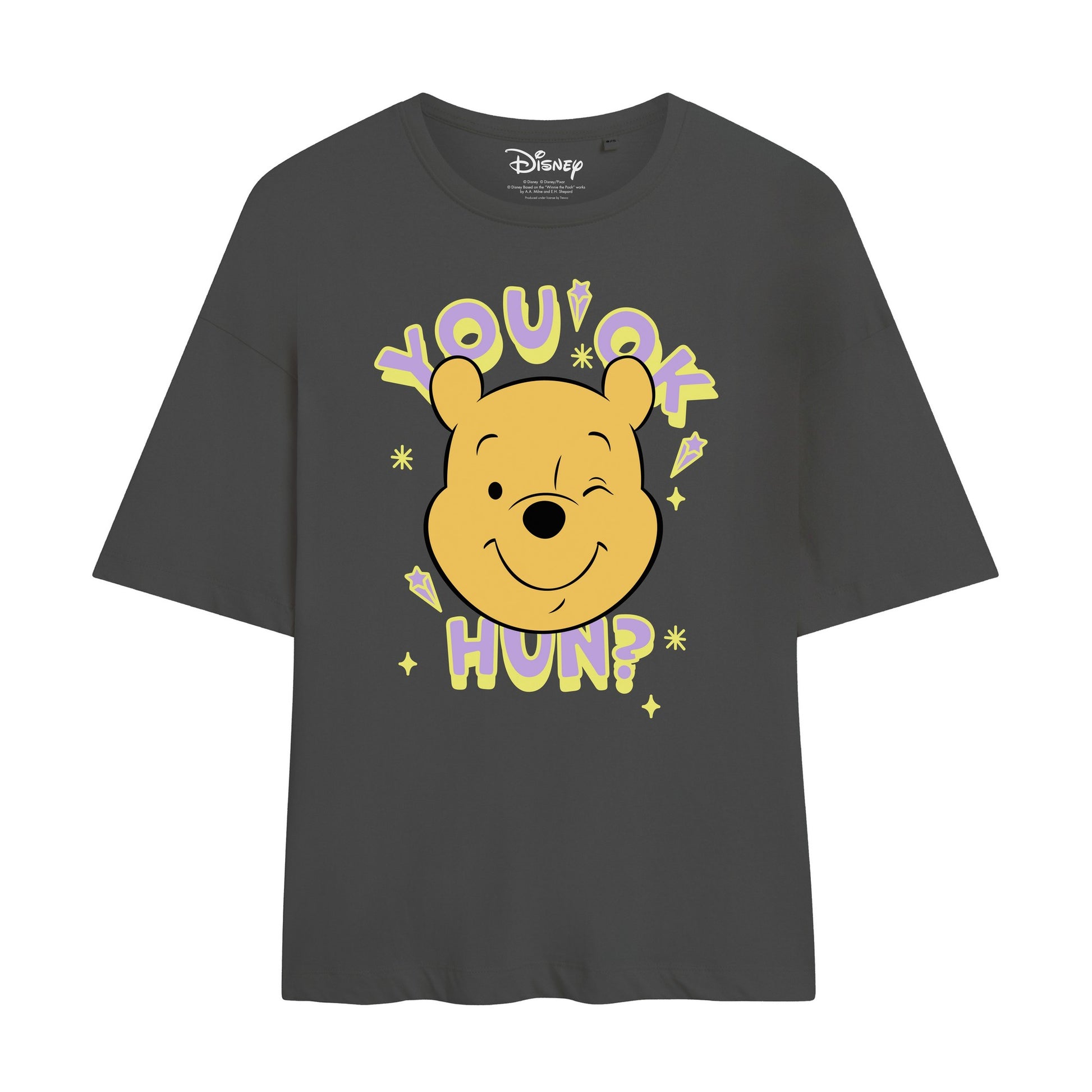 Dark Charcoal - Front - Winnie the Pooh Womens-Ladies You Ok Hun? Oversized T-Shirt