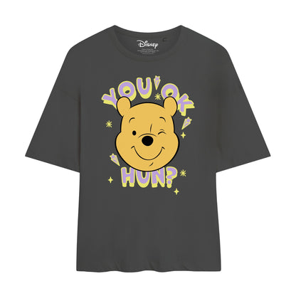 Dark Charcoal - Front - Winnie the Pooh Womens-Ladies You Ok Hun? Oversized T-Shirt