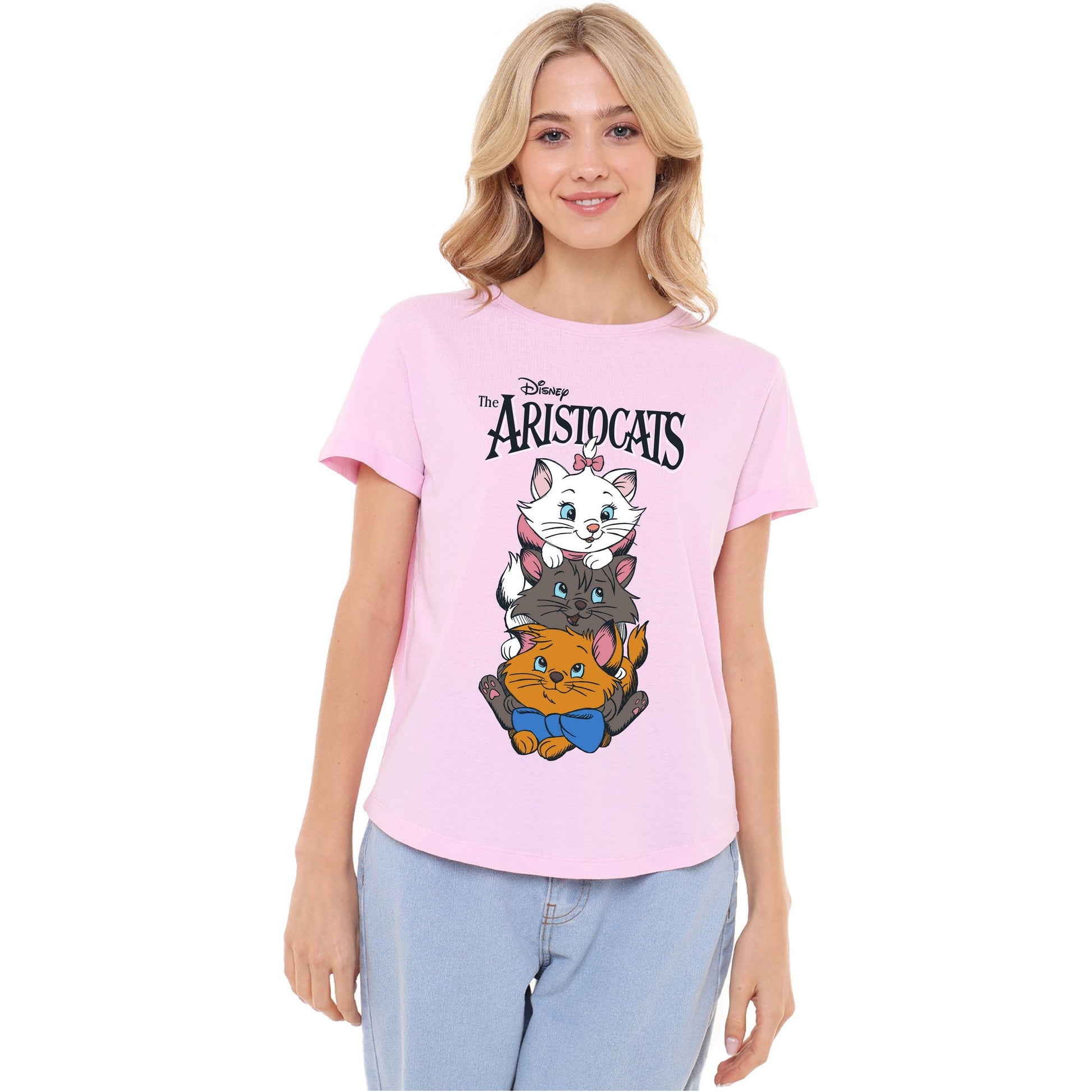 Light Pink - Side - The Aristocats Womens-Ladies Tower Of Kittens T-Shirt