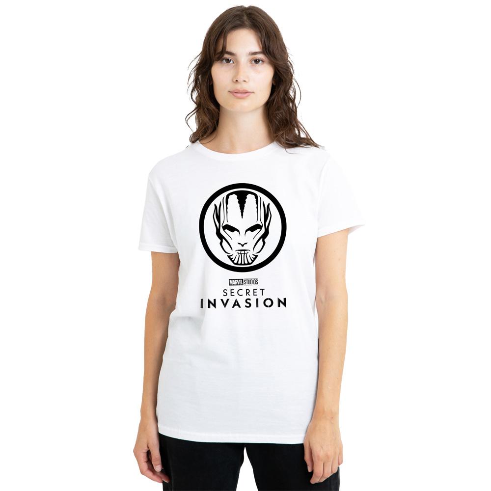 White - Lifestyle - Secret Invasion Womens-Ladies Mono Badge T-Shirt