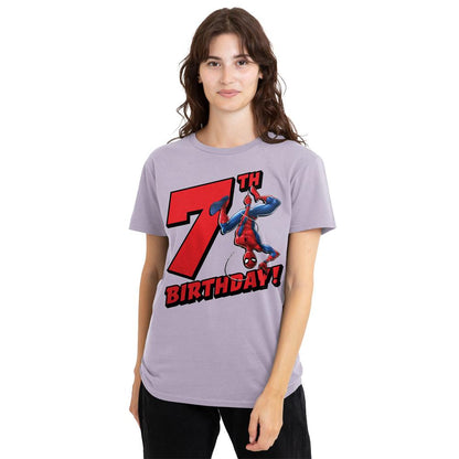 Lavender - Back - Spider-Man Childrens-Kids 7th Birthday T-Shirt