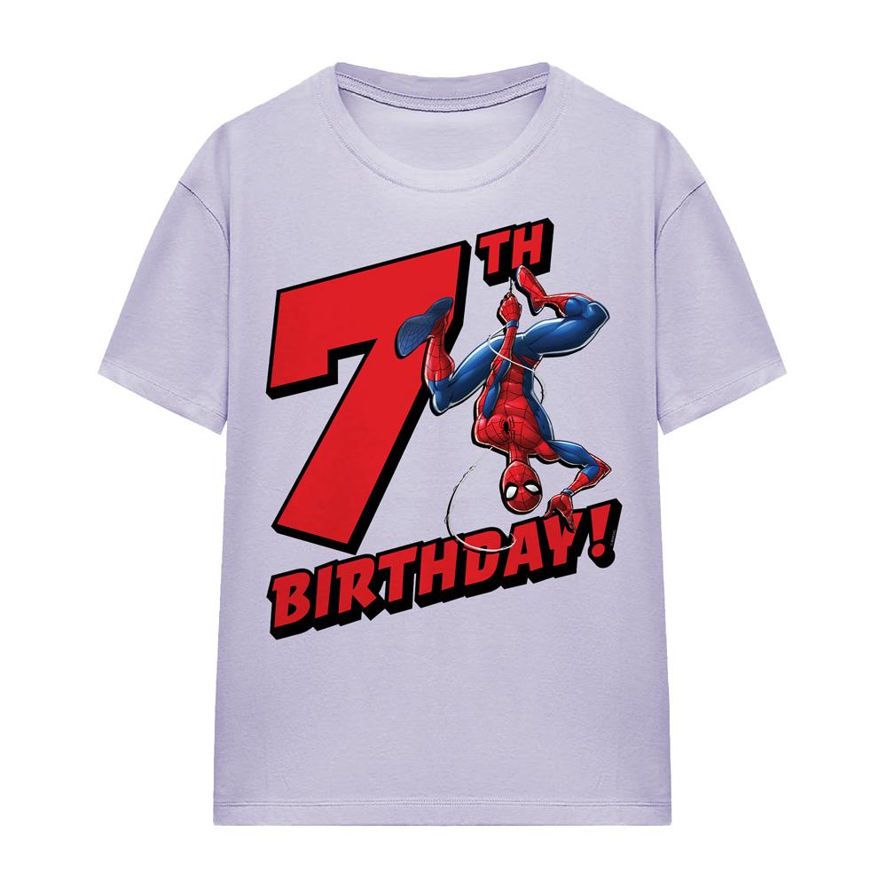 Lavender - Front - Spider-Man Childrens-Kids 7th Birthday T-Shirt