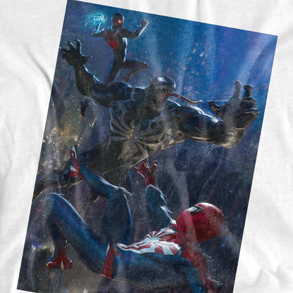 White - Side - Spider-Man Womens-Ladies Gameverse City Fight T-Shirt
