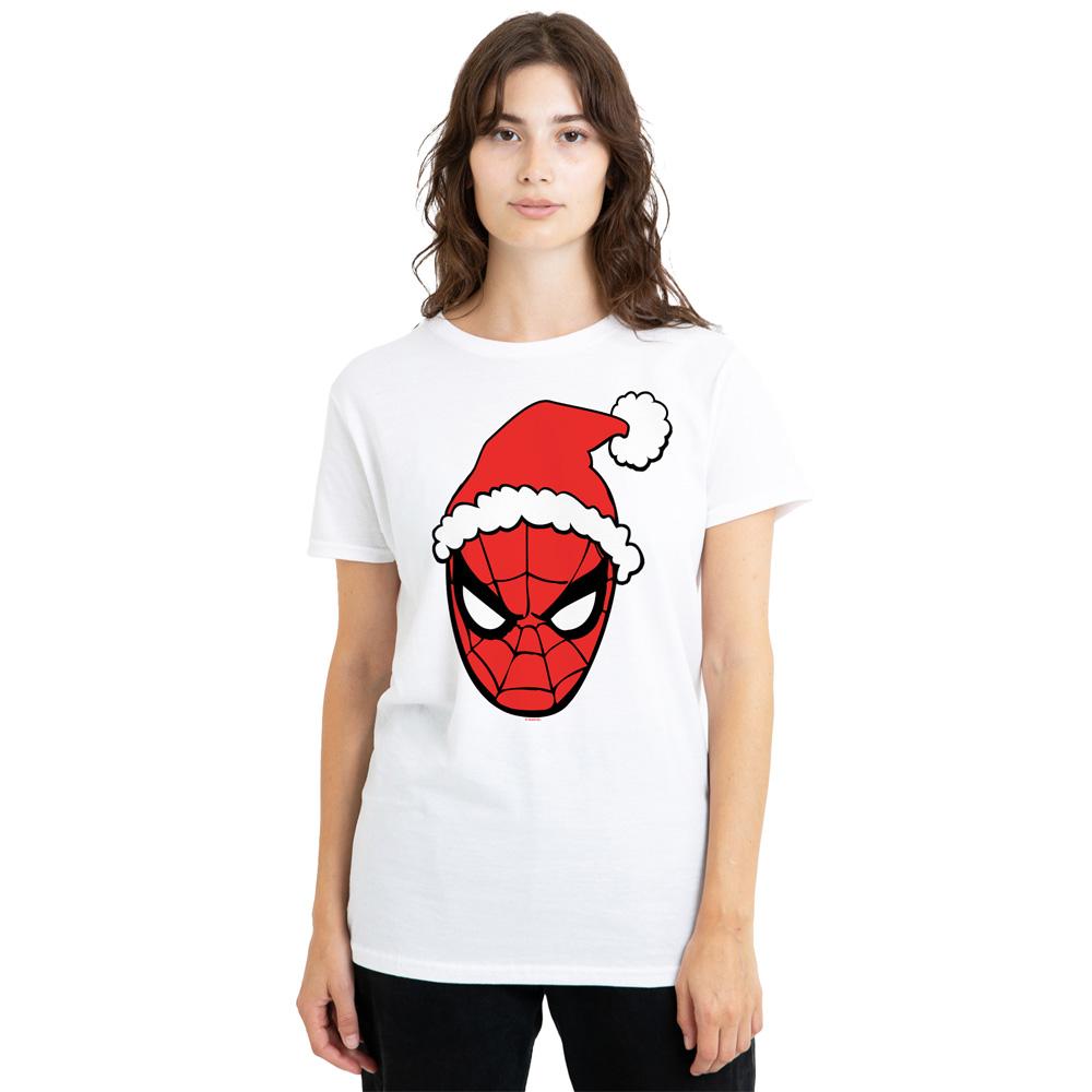 White - Lifestyle - Spider-Man Womens-Ladies Santa Hat T-Shirt