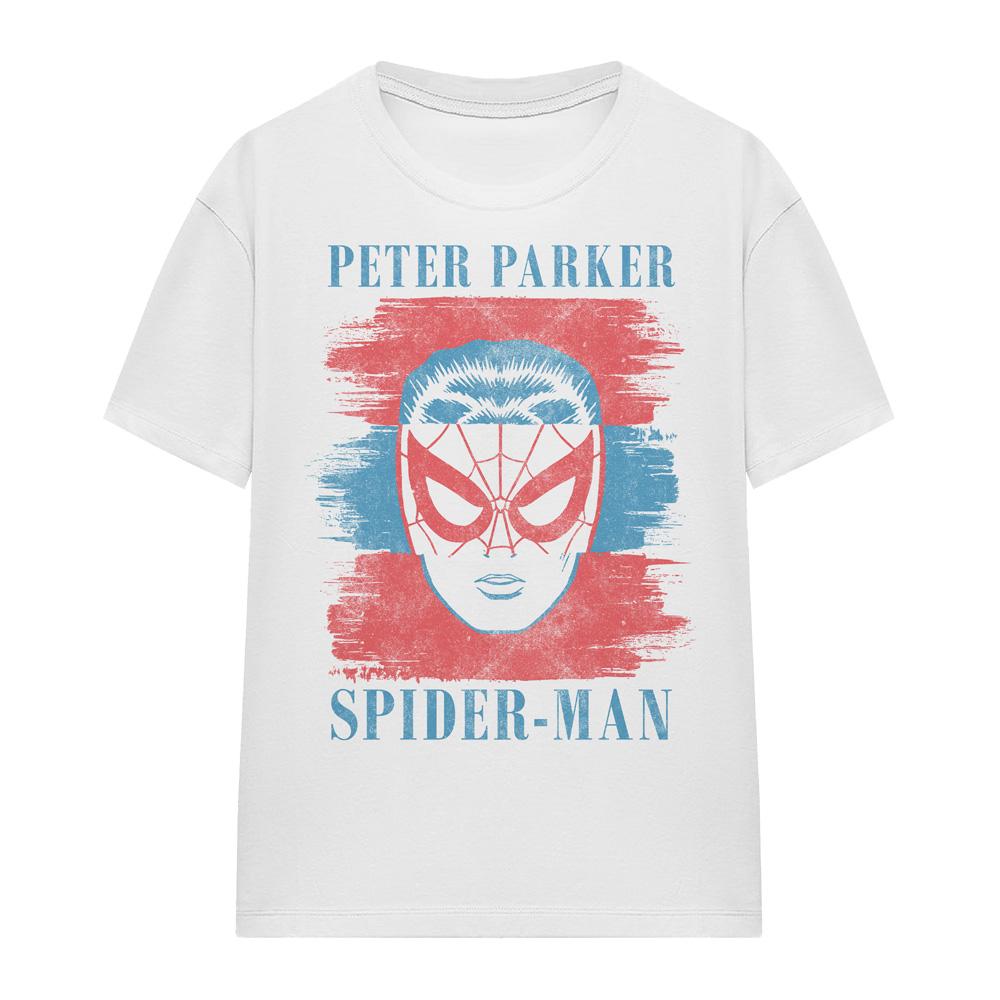 White - Front - Spider-Man Womens-Ladies Peter Parker Stripe T-Shirt