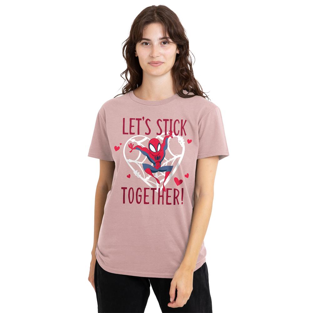Pink - Lifestyle - Spider-Man Womens-Ladies Let´s Stick Together Valentine`s Day T-Shirt