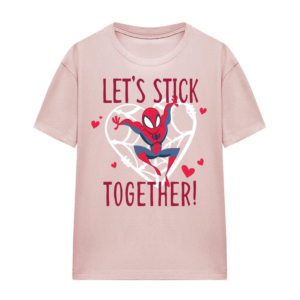 Pink - Front - Spider-Man Womens-Ladies Let´s Stick Together Valentine`s Day T-Shirt