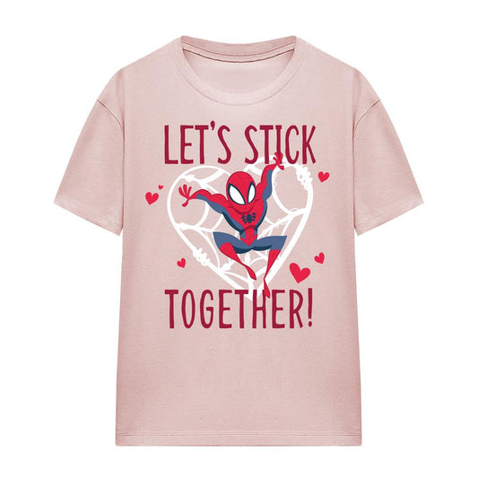 Pink - Front - Spider-Man Womens-Ladies Let´s Stick Together Valentine`s Day T-Shirt