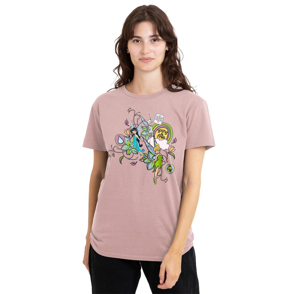 Pink - Lifestyle - Disney Fairies Womens-Ladies Young And Free Tinker Bell & Periwinkle T-Shirt