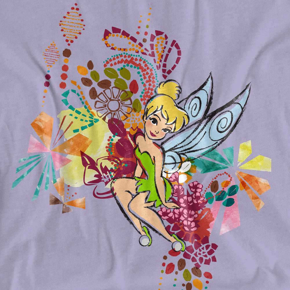 Lavender - Side - Disney Fairies Womens-Ladies Tinker Bell Geometric Floral T-Shirt