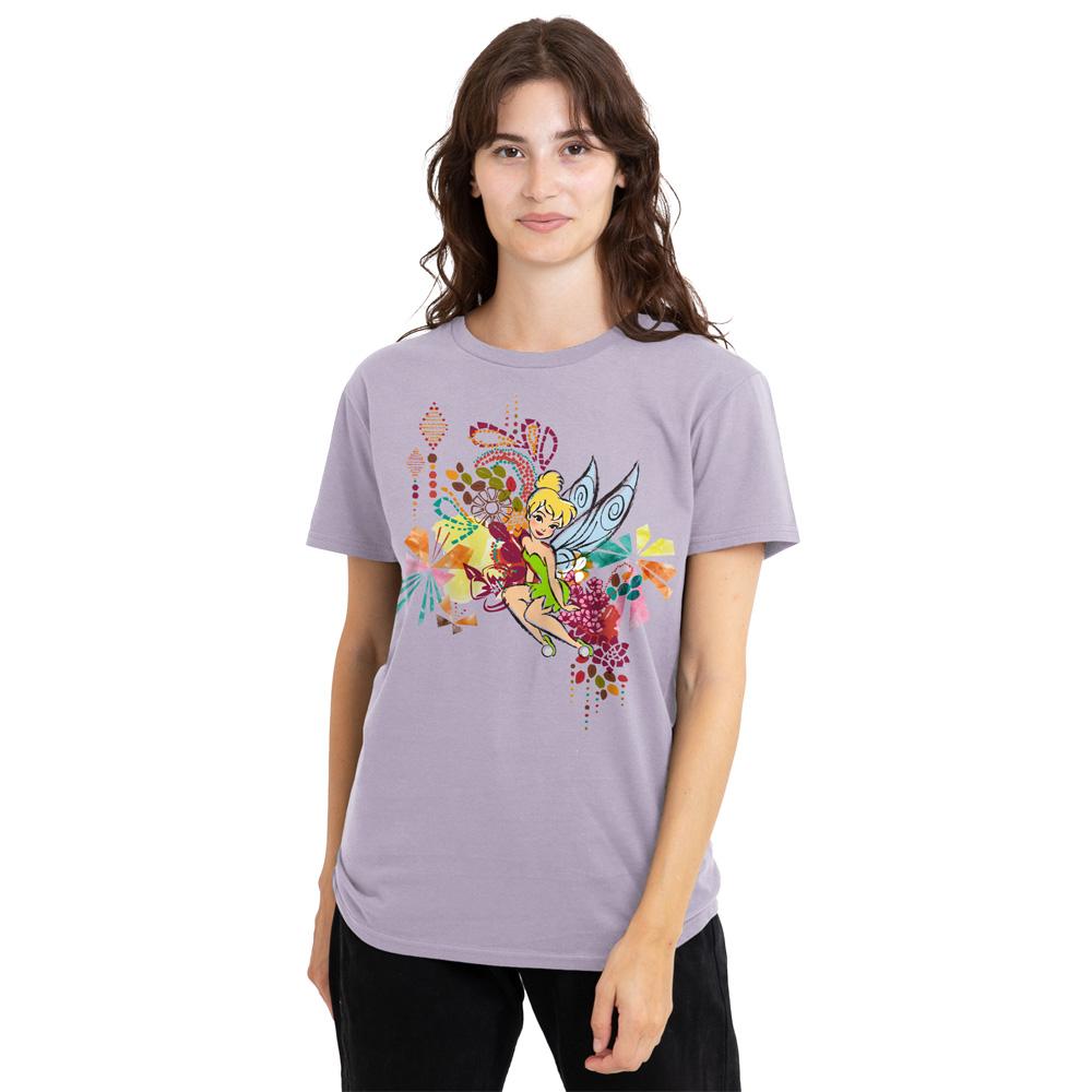 Lavender - Lifestyle - Disney Fairies Womens-Ladies Tinker Bell Geometric Floral T-Shirt