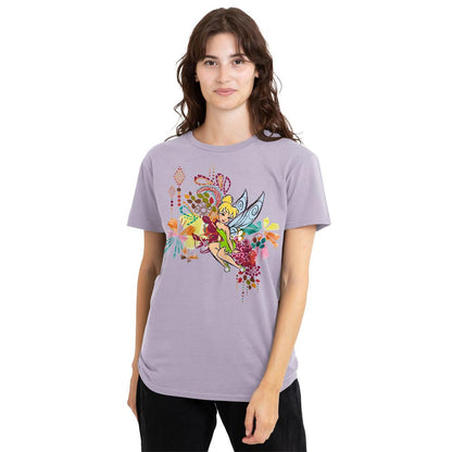Lavender - Lifestyle - Disney Fairies Womens-Ladies Tinker Bell Geometric Floral T-Shirt