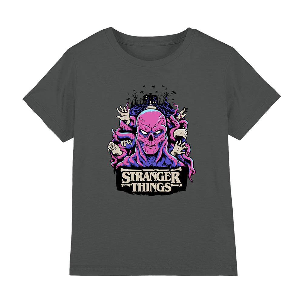Charcoal - Front - Stranger Things Childrens-Kids Creel House T-Shirt