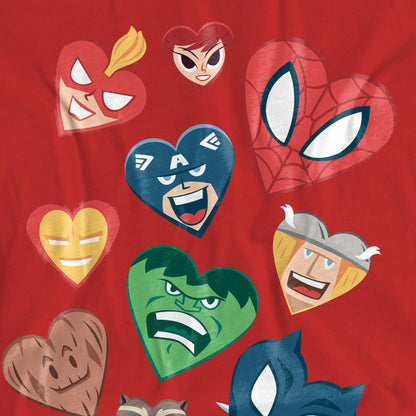 Red - Side - Marvel Womens-Ladies Hearts Valentine`s Day T-Shirt