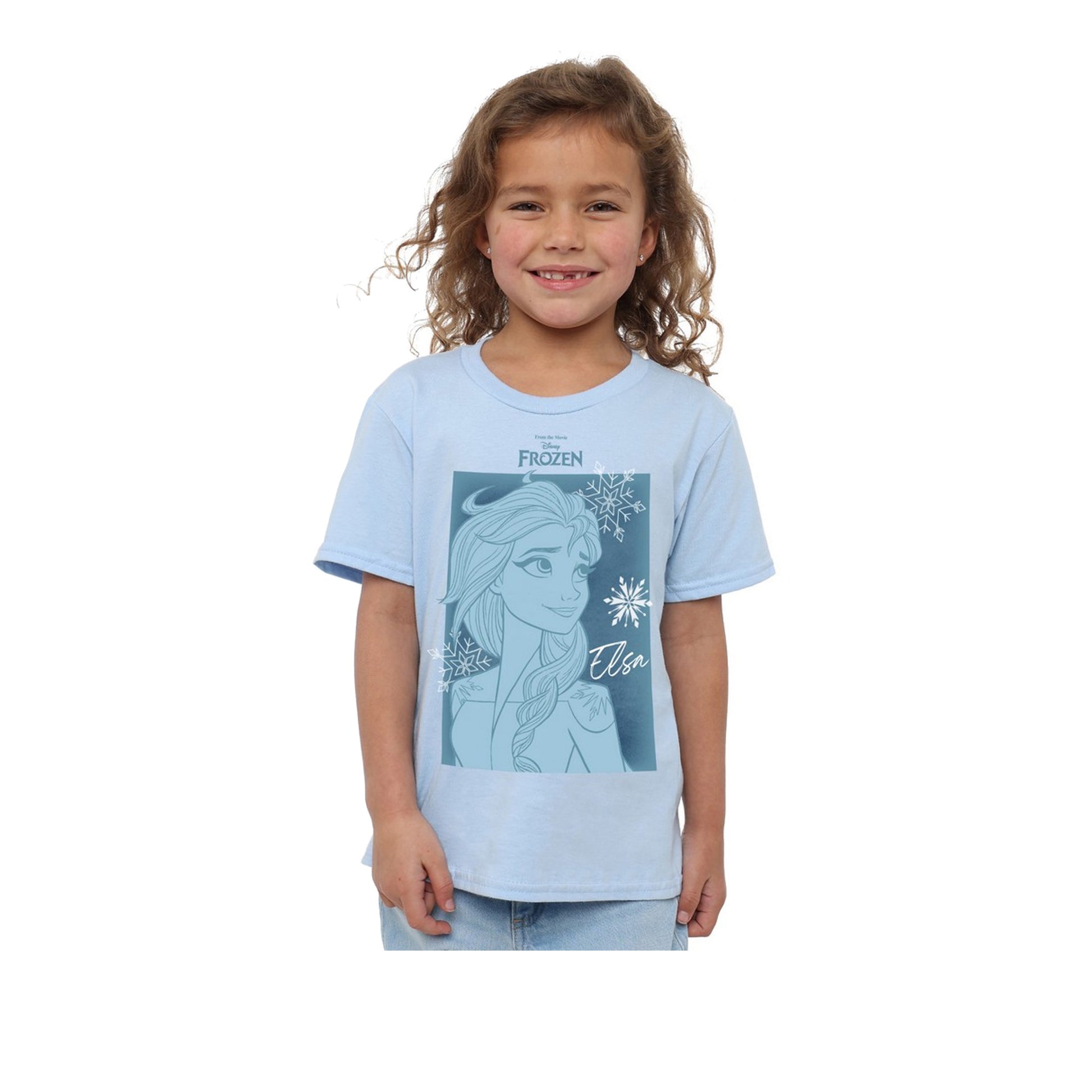 Light Blue - Side - Frozen Girls Elsa Snowflake T-Shirt