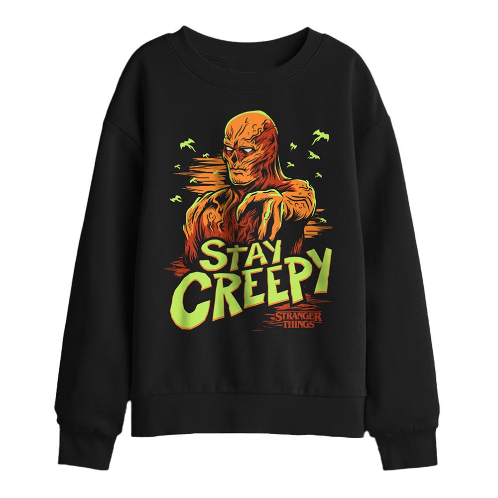 Black - Front - Stranger Things Childrens-Kids Stay Creepy Vecna Sweatshirt