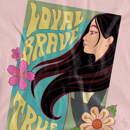 Pink - Side - Mulan Womens-Ladies Loyal Brave True T-Shirt