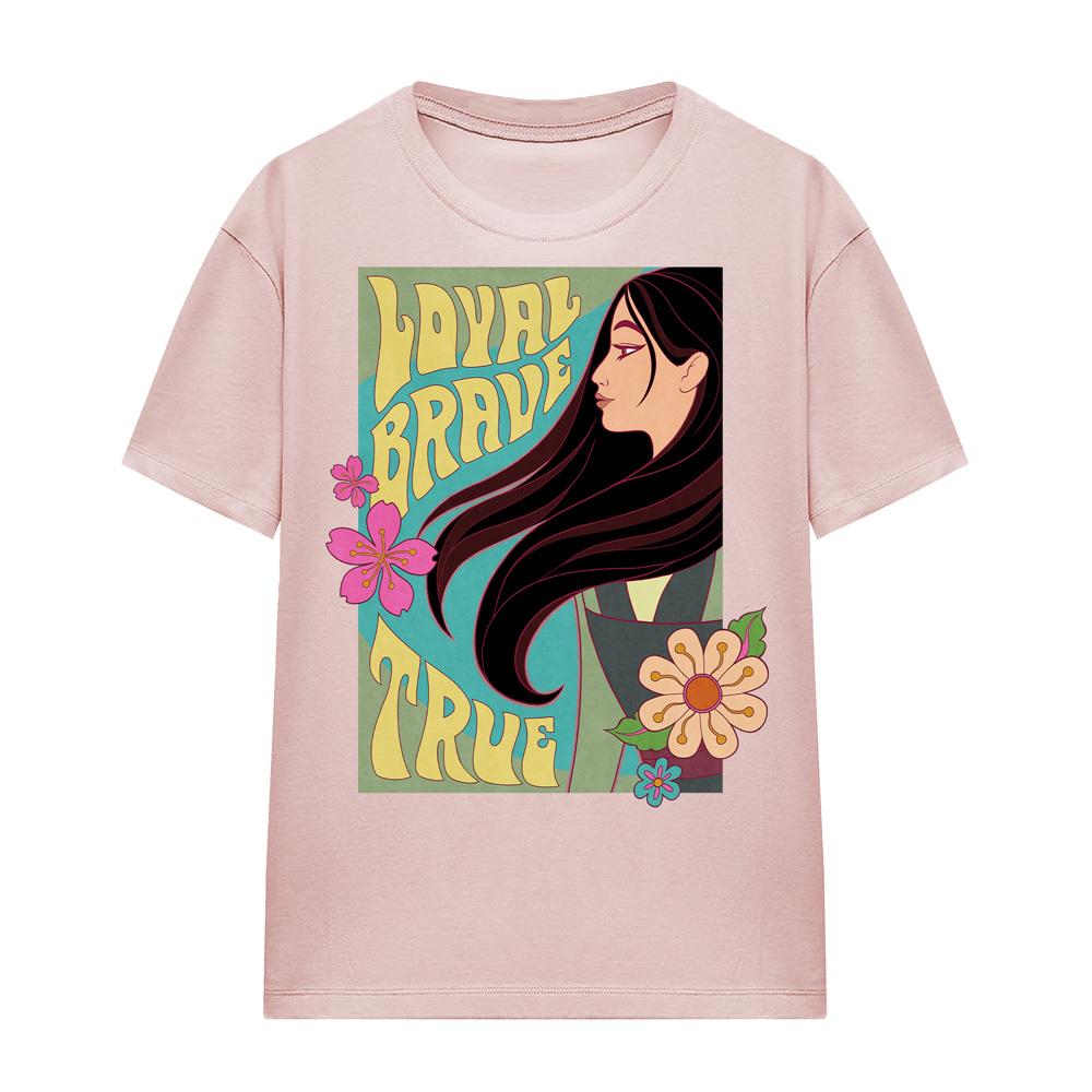 Pink - Front - Mulan Womens-Ladies Loyal Brave True T-Shirt