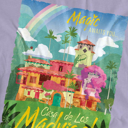 Lavender - Side - Encanto Womens-Ladies Magic Awaits You...Casa De Los Madrigal Poster T-Shirt