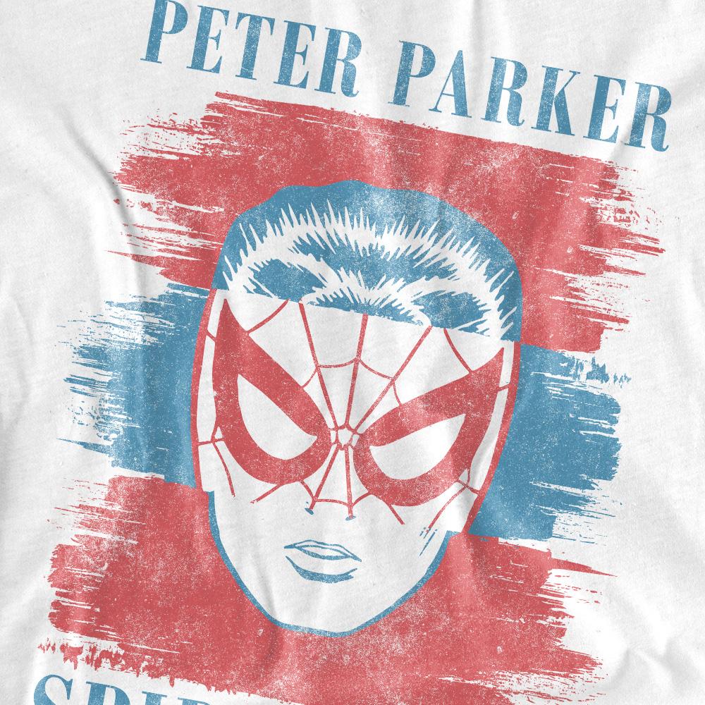 White - Side - Spider-Man Womens-Ladies Peter Parker Stripe T-Shirt