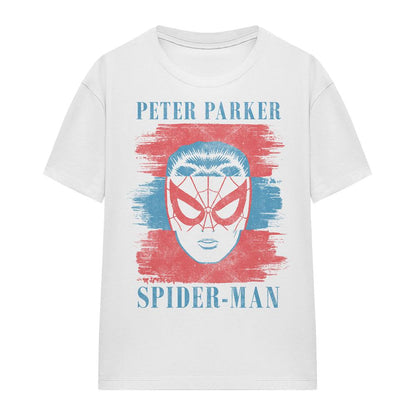 White - Front - Spider-Man Womens-Ladies Peter Parker Stripe T-Shirt