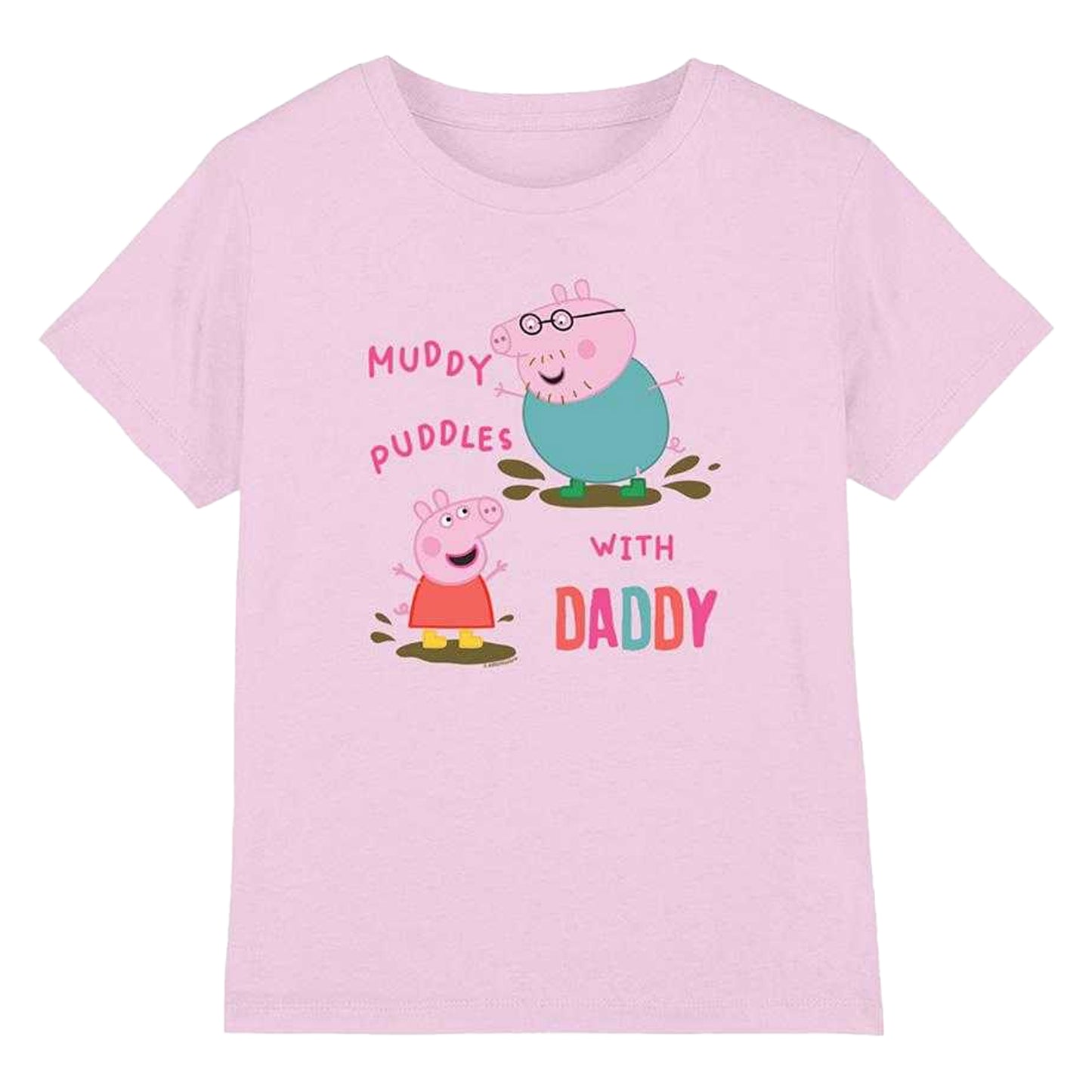 Light Pink - Front - Peppa Pig Girls Muddy Puddles With Daddy Cotton T-Shirt