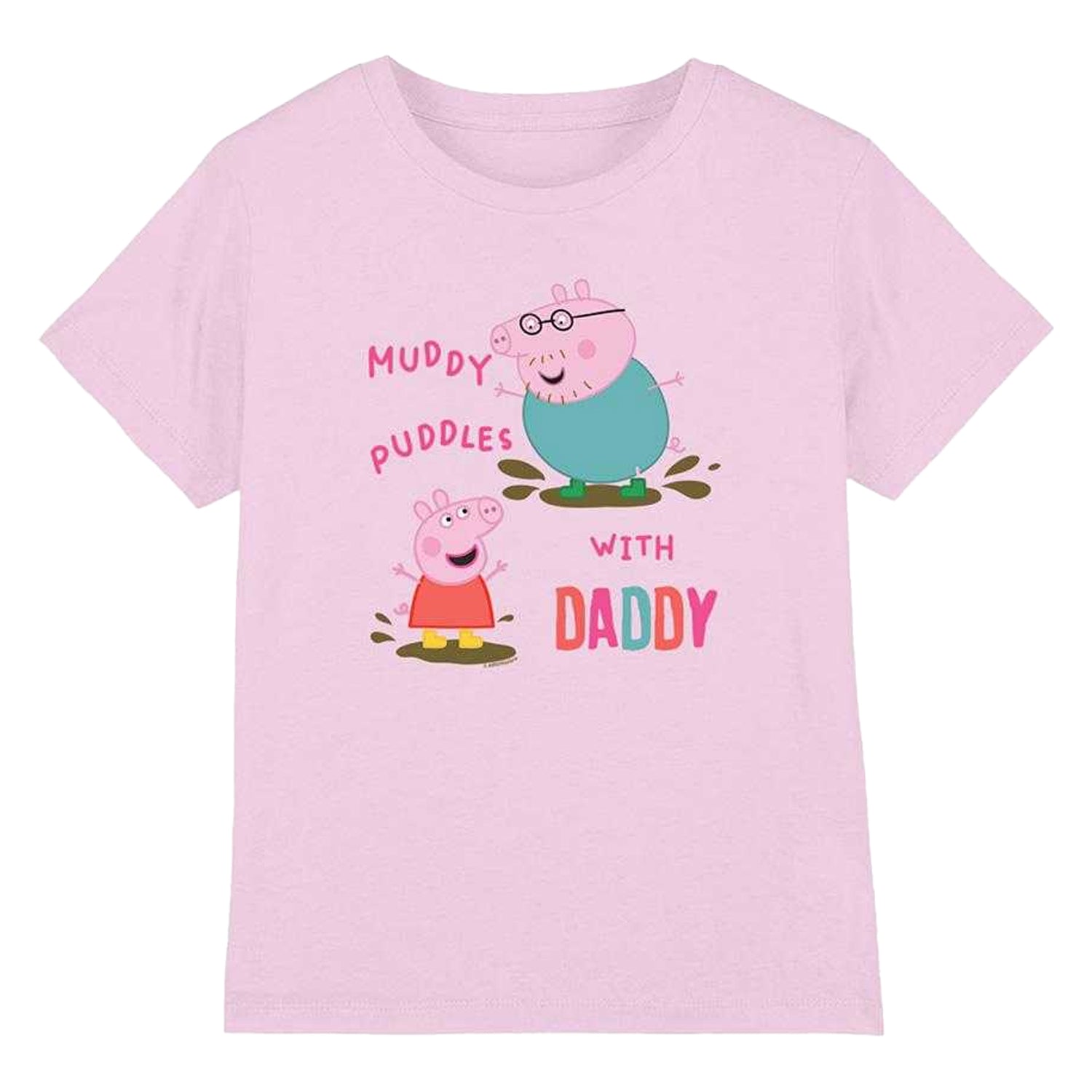 Light Pink - Front - Peppa Pig Girls Muddy Puddles With Daddy Cotton T-Shirt