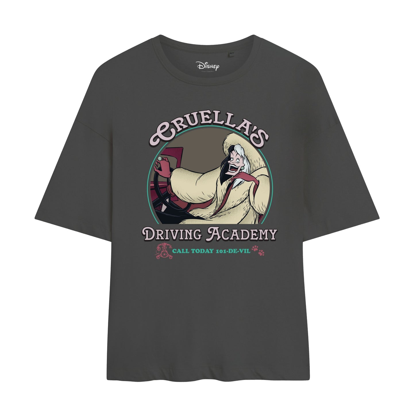 Dark Charcoal - Front - 101 Dalmatians Womens-Ladies Cruella´s Driving Academy Boxy Crop T-Shirt