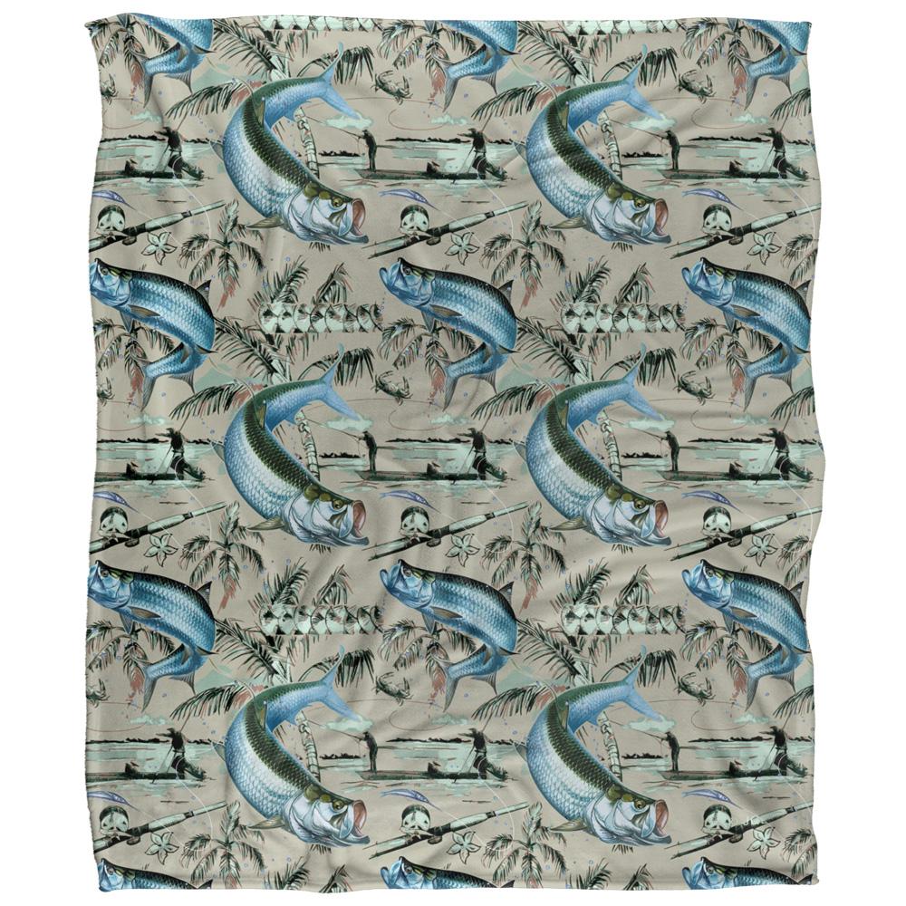 Grey - Front - JQ Licensing Jl-Jp-Jq Silky Tiki Flower Fishing Supersoft Blanket
