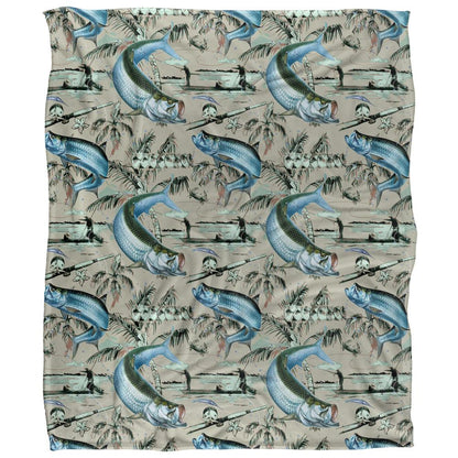 Grey - Front - JQ Licensing Jl-Jp-Jq Silky Tiki Flower Fishing Supersoft Blanket