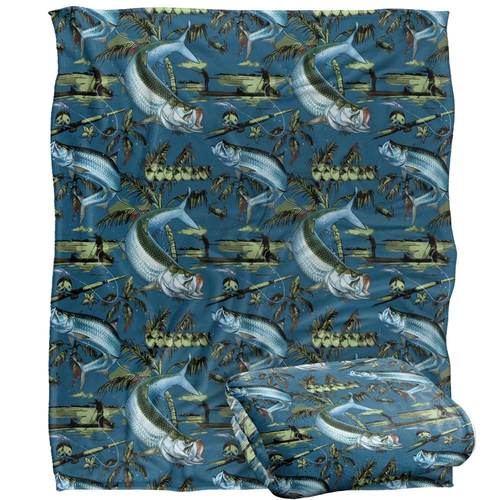 Blue - Back - JQ Licensing Jl-Jp-Jq Silky Tiki Flower Fishing Supersoft Blanket
