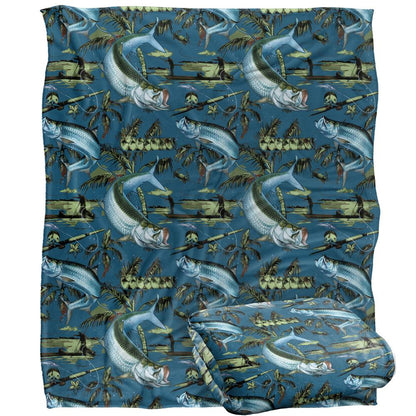 Blue - Back - JQ Licensing Jl-Jp-Jq Silky Tiki Flower Fishing Supersoft Blanket