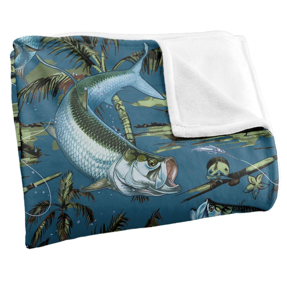 Blue - Side - JQ Licensing Jl-Jp-Jq Silky Tiki Flower Fishing Supersoft Blanket