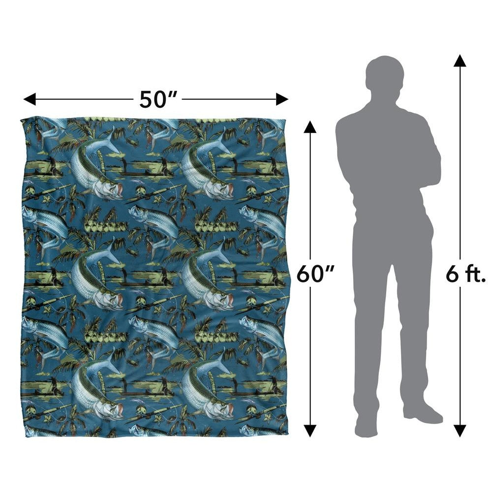 Blue - Pack Shot - JQ Licensing Jl-Jp-Jq Silky Tiki Flower Fishing Supersoft Blanket