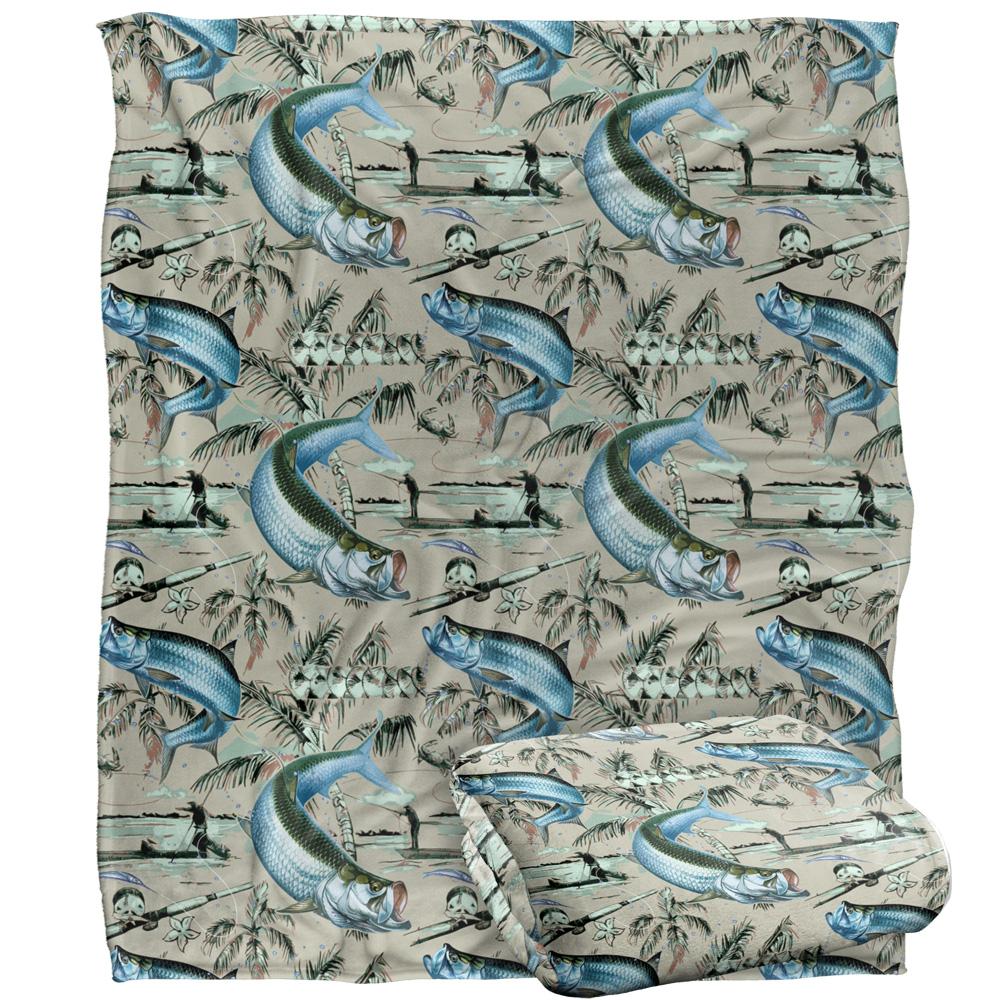 Grey - Back - JQ Licensing Jl-Jp-Jq Silky Tiki Flower Fishing Supersoft Blanket