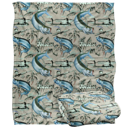 Grey - Back - JQ Licensing Jl-Jp-Jq Silky Tiki Flower Fishing Supersoft Blanket