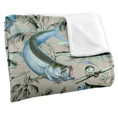 Grey - Side - JQ Licensing Jl-Jp-Jq Silky Tiki Flower Fishing Supersoft Blanket