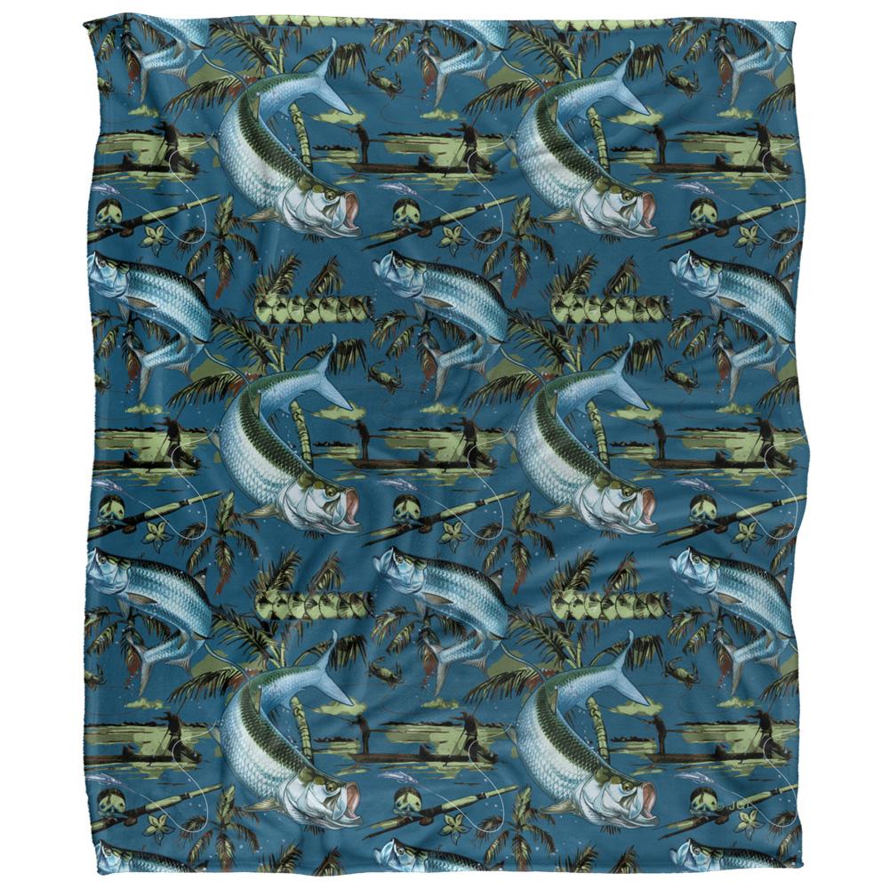 Blue - Front - JQ Licensing Jl-Jp-Jq Silky Tiki Flower Fishing Supersoft Blanket