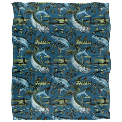 Blue - Front - JQ Licensing Jl-Jp-Jq Silky Tiki Flower Fishing Supersoft Blanket