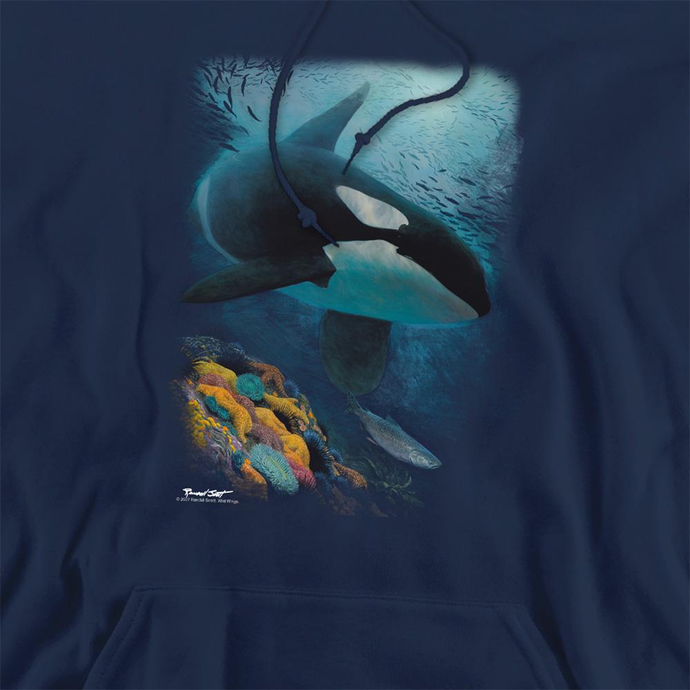 Navy - Side - Wildlife Unisex Adult Salmon Hunter Orca Pullover Hoodie