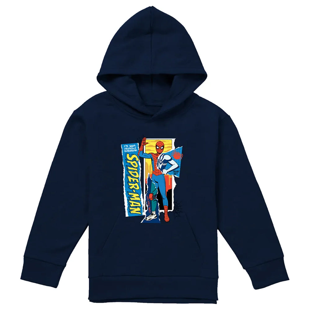 Navy - Front - Spider-Man Childrens-Kids Friendly Neighborhood Scrapbook Hoodie