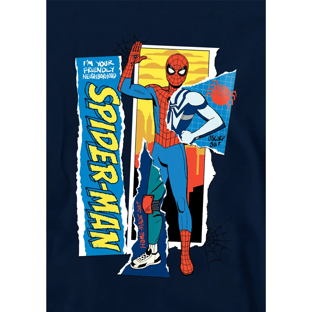 Navy - Side - Spider-Man Childrens-Kids Friendly Neighborhood Scrapbook Hoodie